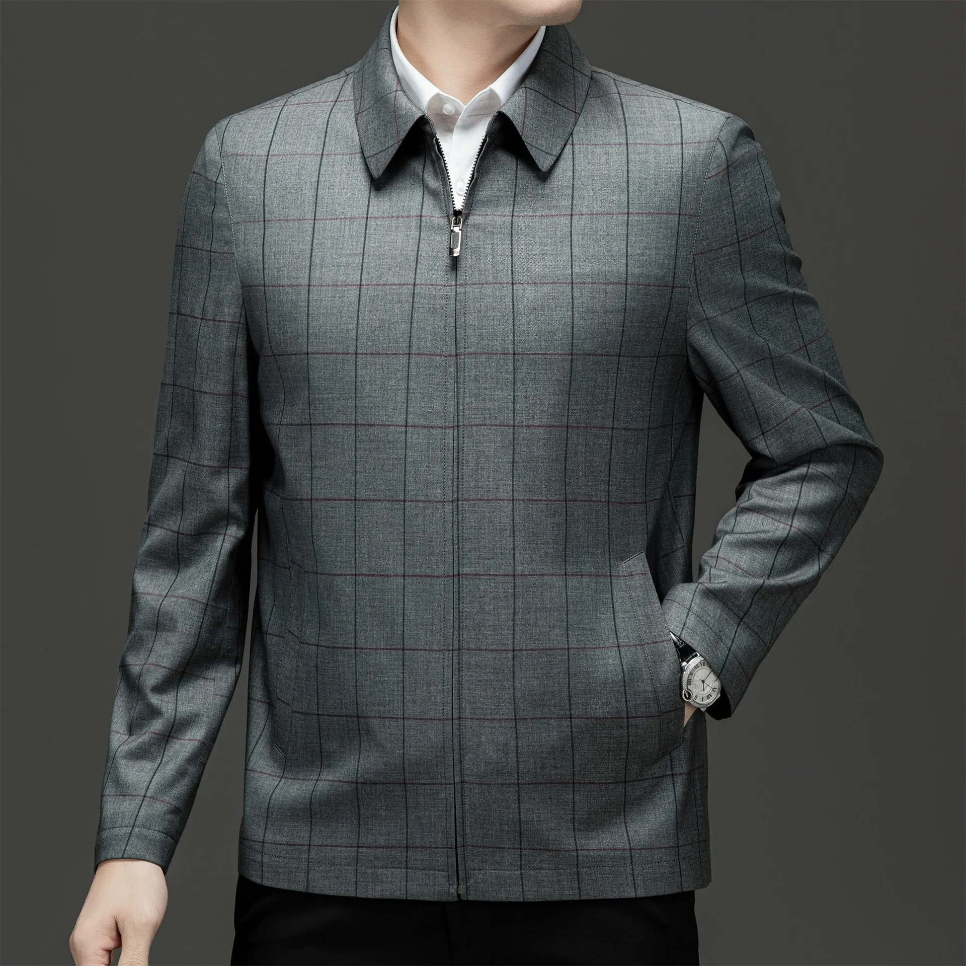 Architectural Check Collar Jacket - Image 4