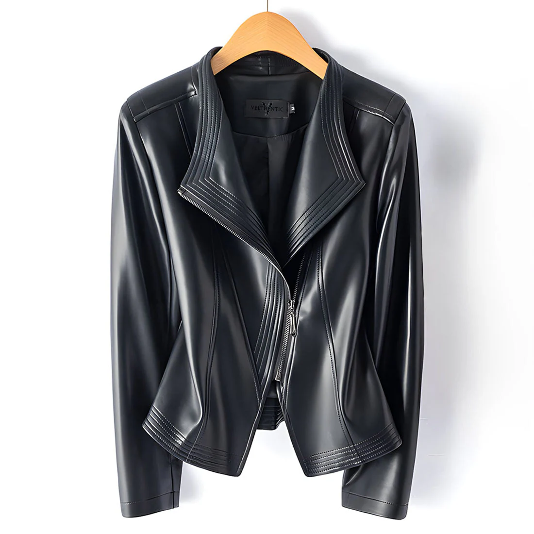 Couture Ribbed-Detail Leather Blazer - Image 2