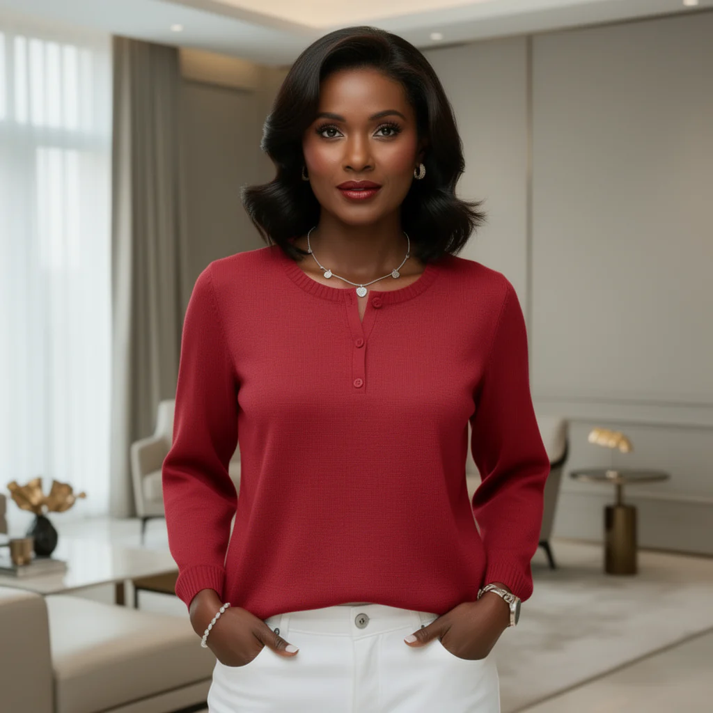 Cozy Waffle-Weave Henley Top - Image 6