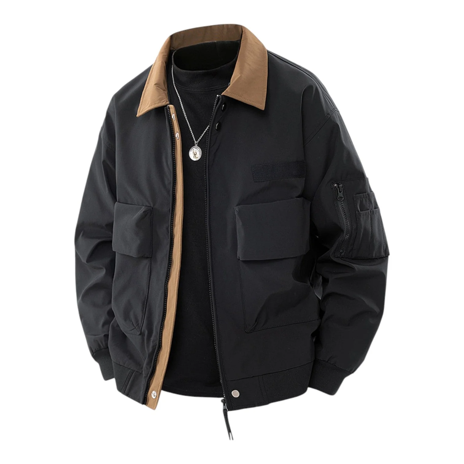 Dual-Tone Utility Bomber with Oversized Pockets - Image 2