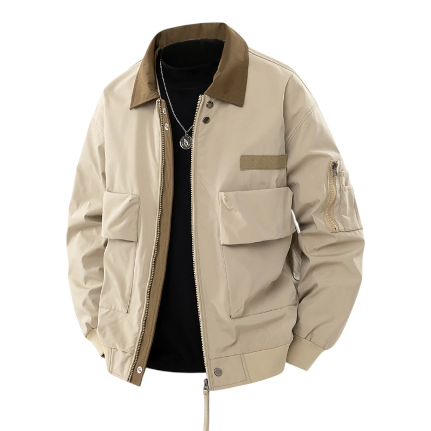Dual-Tone Utility Bomber with Oversized Pockets - Image 3