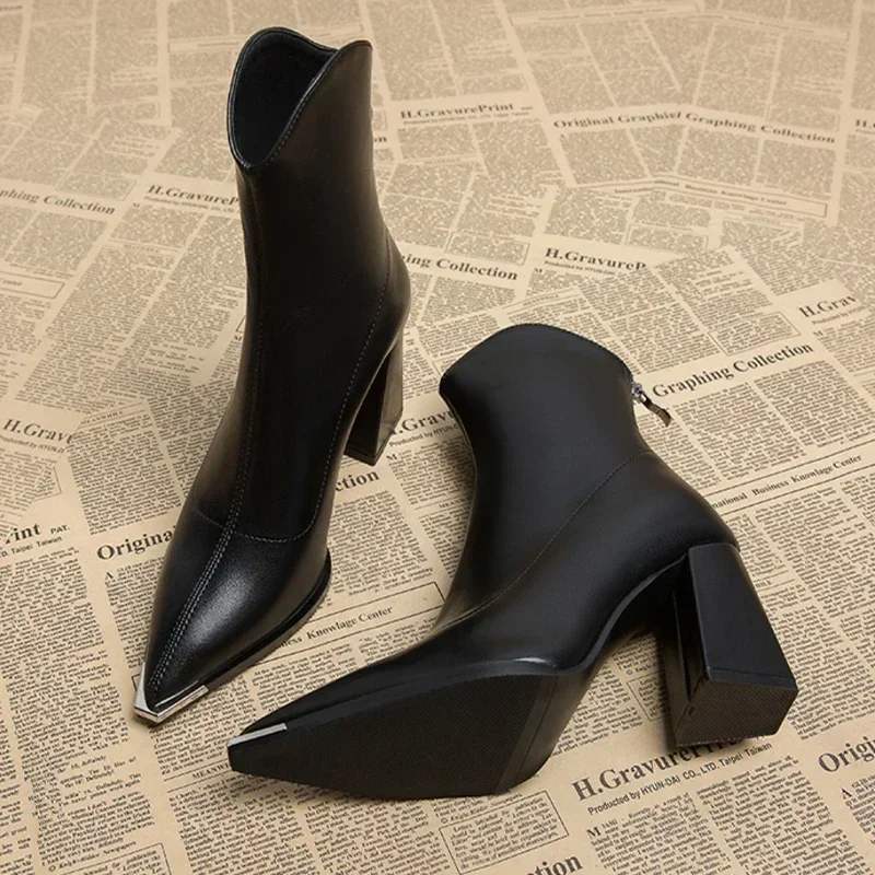 Elongated Point Block Heel Boots - Image 2