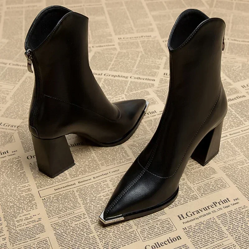 Elongated Point Block Heel Boots - Image 4