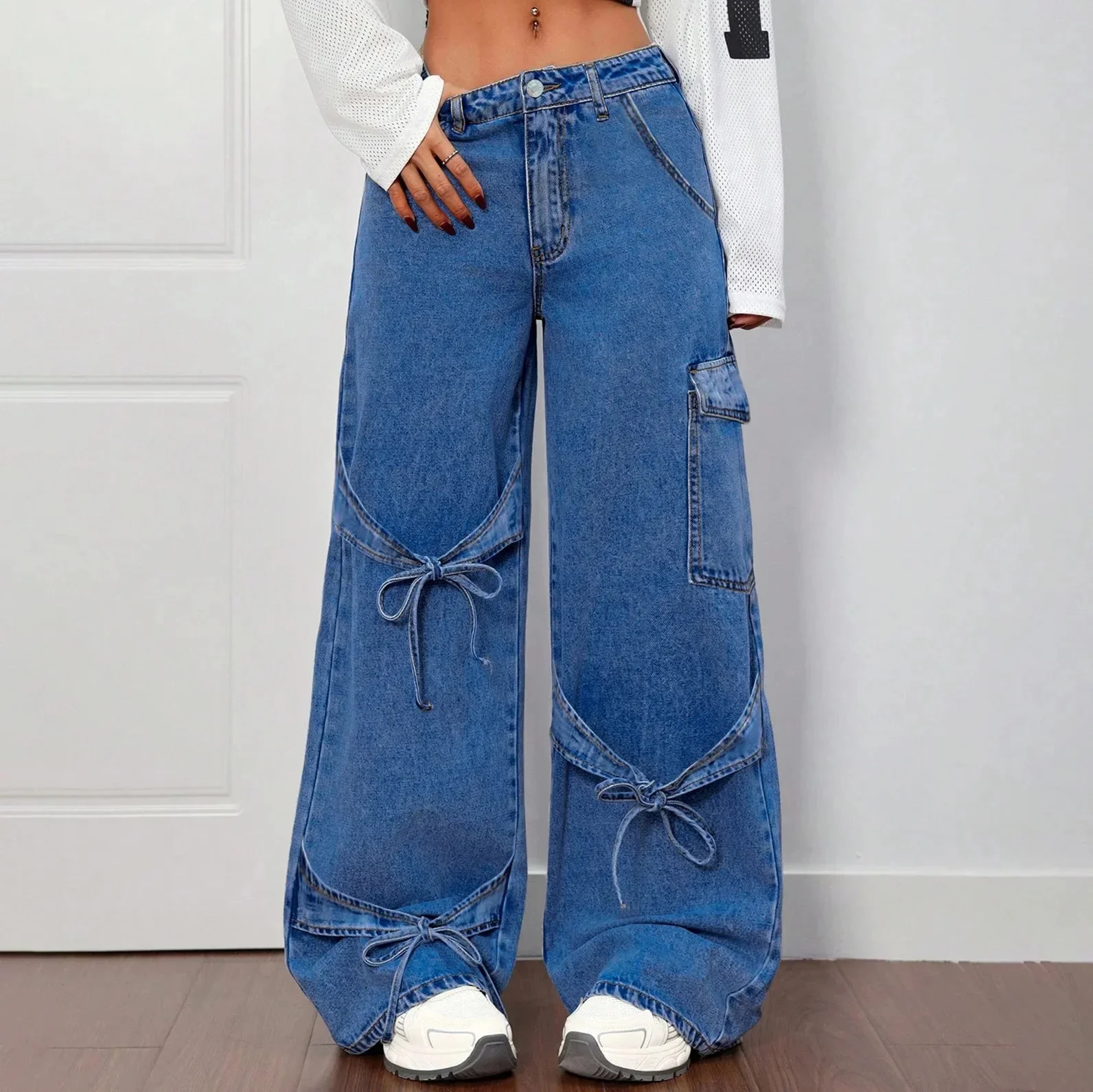 Oversized Tie-Pocket Wide Leg Jeans - Image 2