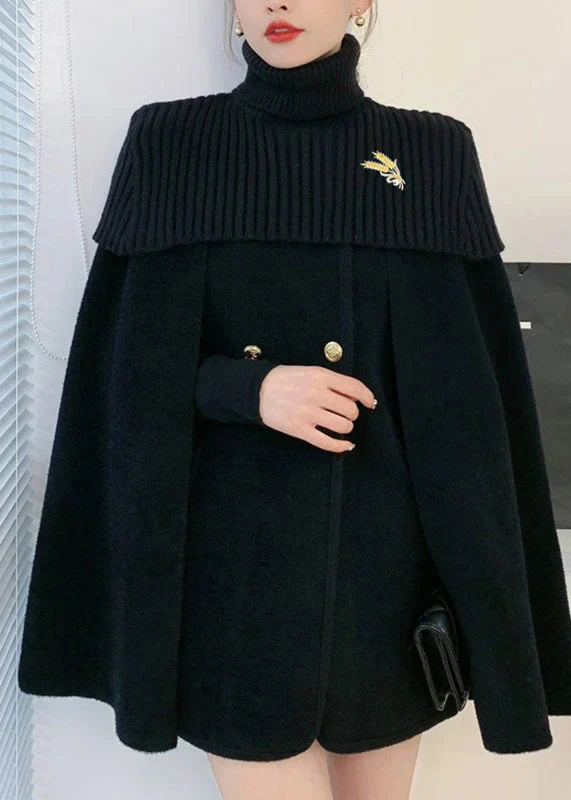 Ribbed Turtleneck Cape Coat - Image 4