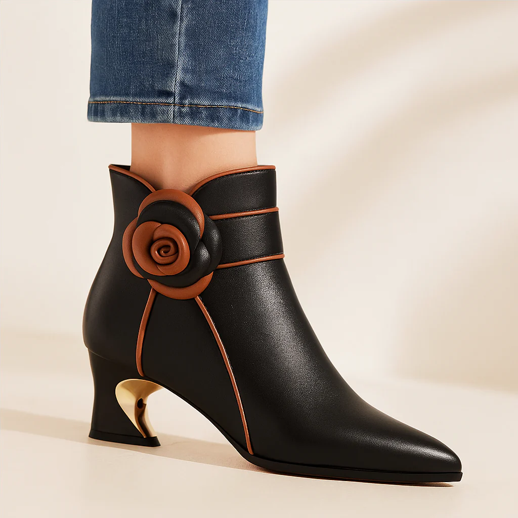 Rosette Leather Ankle Boots - Image 3