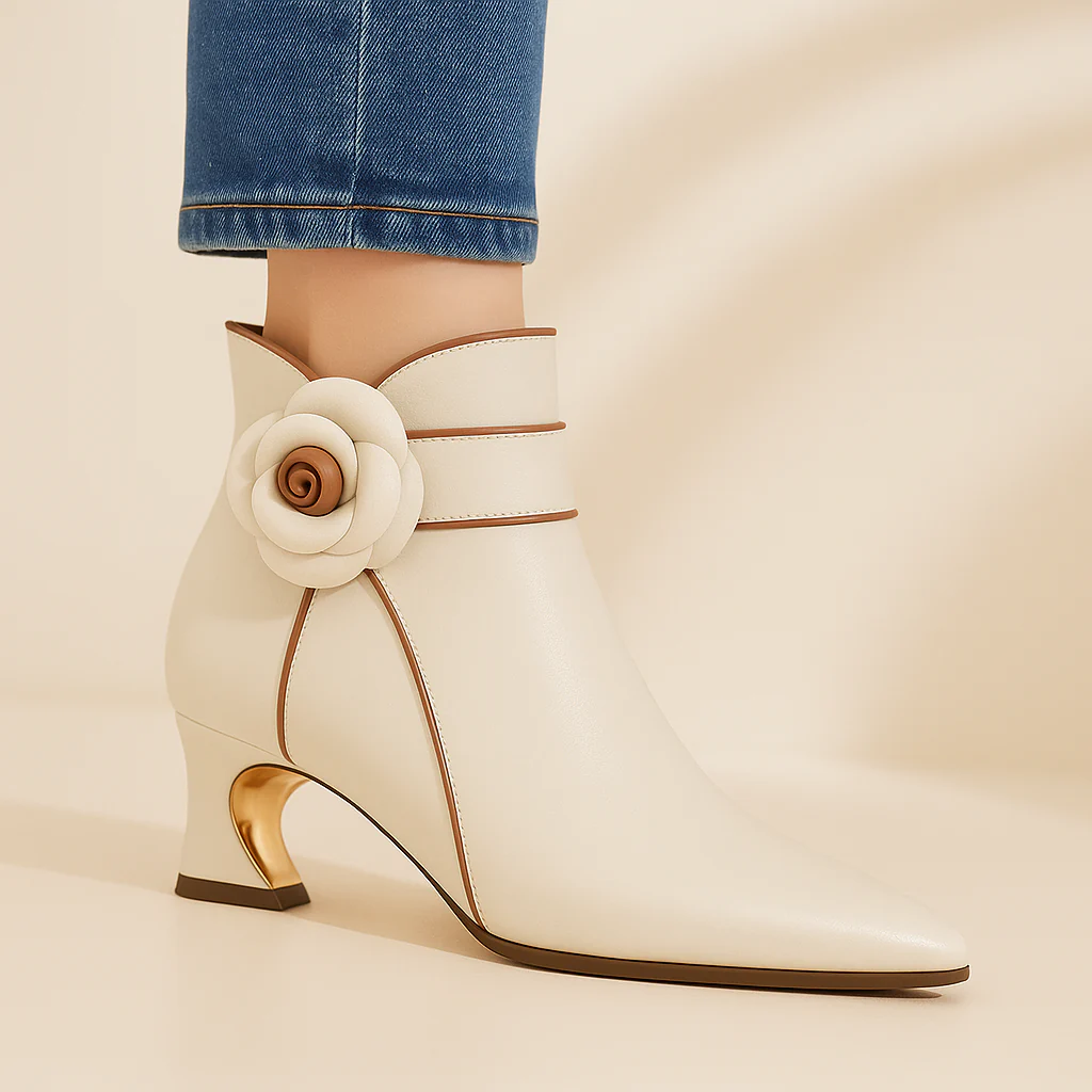 Rosette Leather Ankle Boots - Image 4