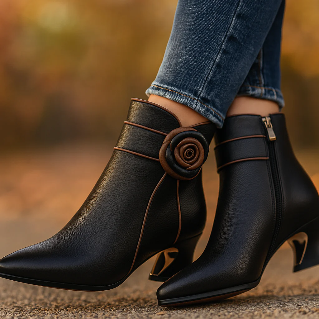 Rosette Leather Ankle Boots - Image 5