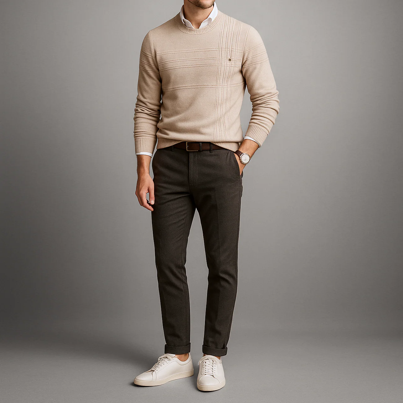 Structured Grid Cotton Sweater - Image 8