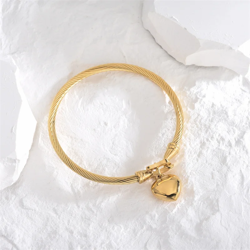 Twisted Cable Bangle with Heart Charm - Image 3