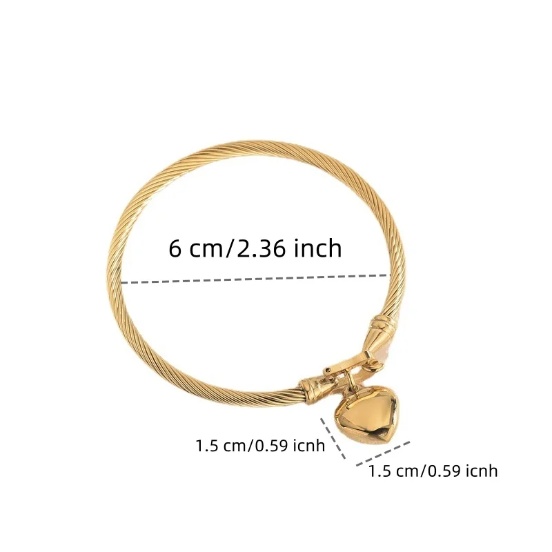 Twisted Cable Bangle with Heart Charm - Image 4