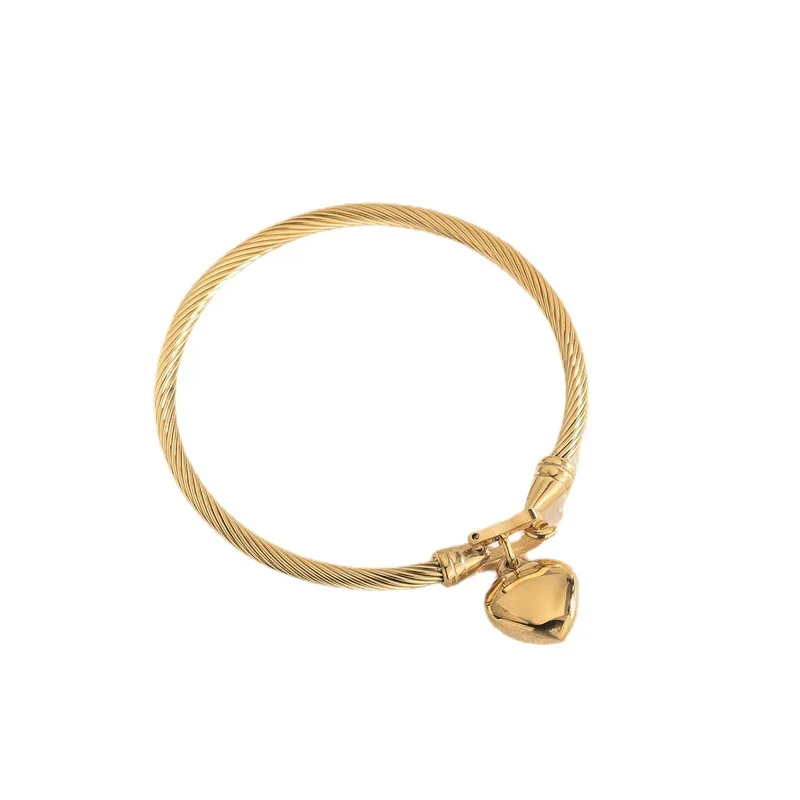 Twisted Cable Bangle with Heart Charm - Image 5