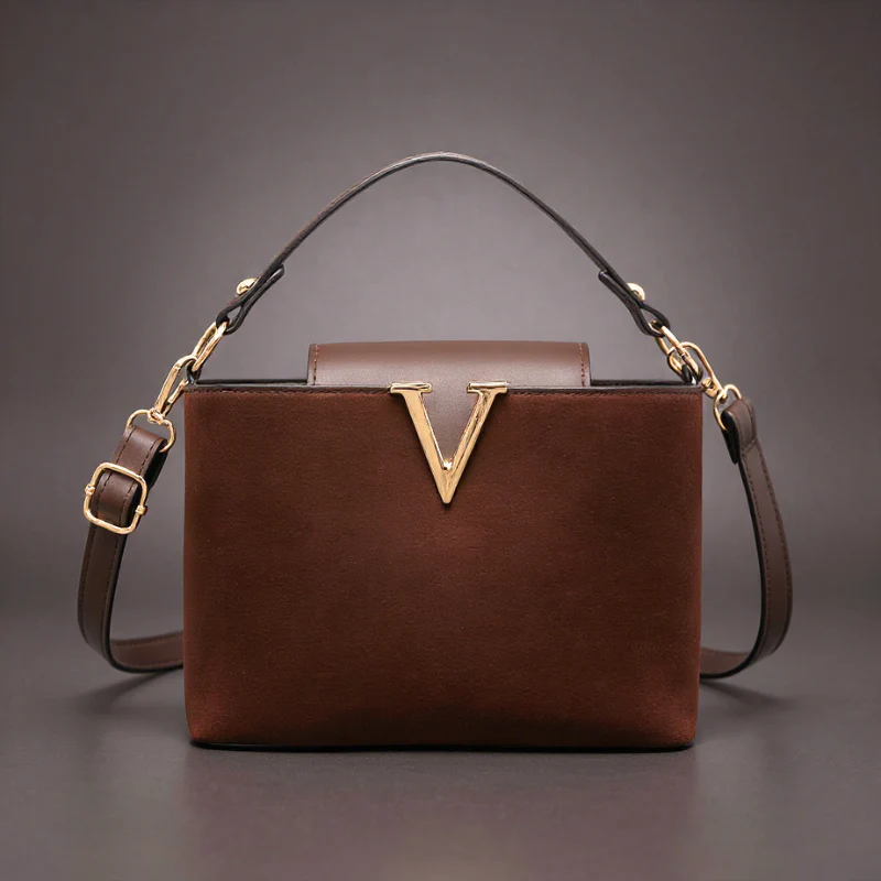 V-Emblem Structured Leather Satchel - Image 4