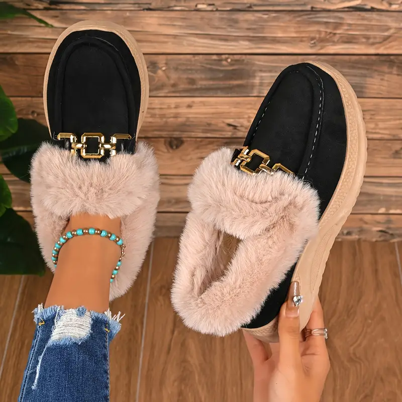 Velvet Suede Fur-Cuff Loafers - Image 8