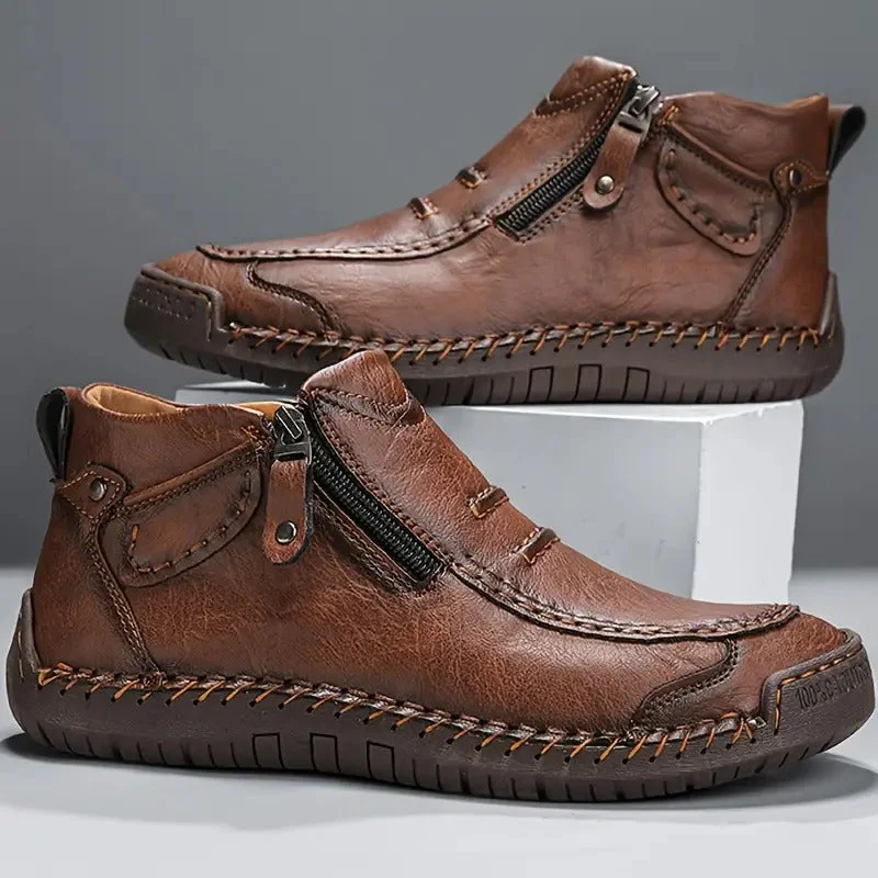 Whipstitch Leather Ankle Boot
