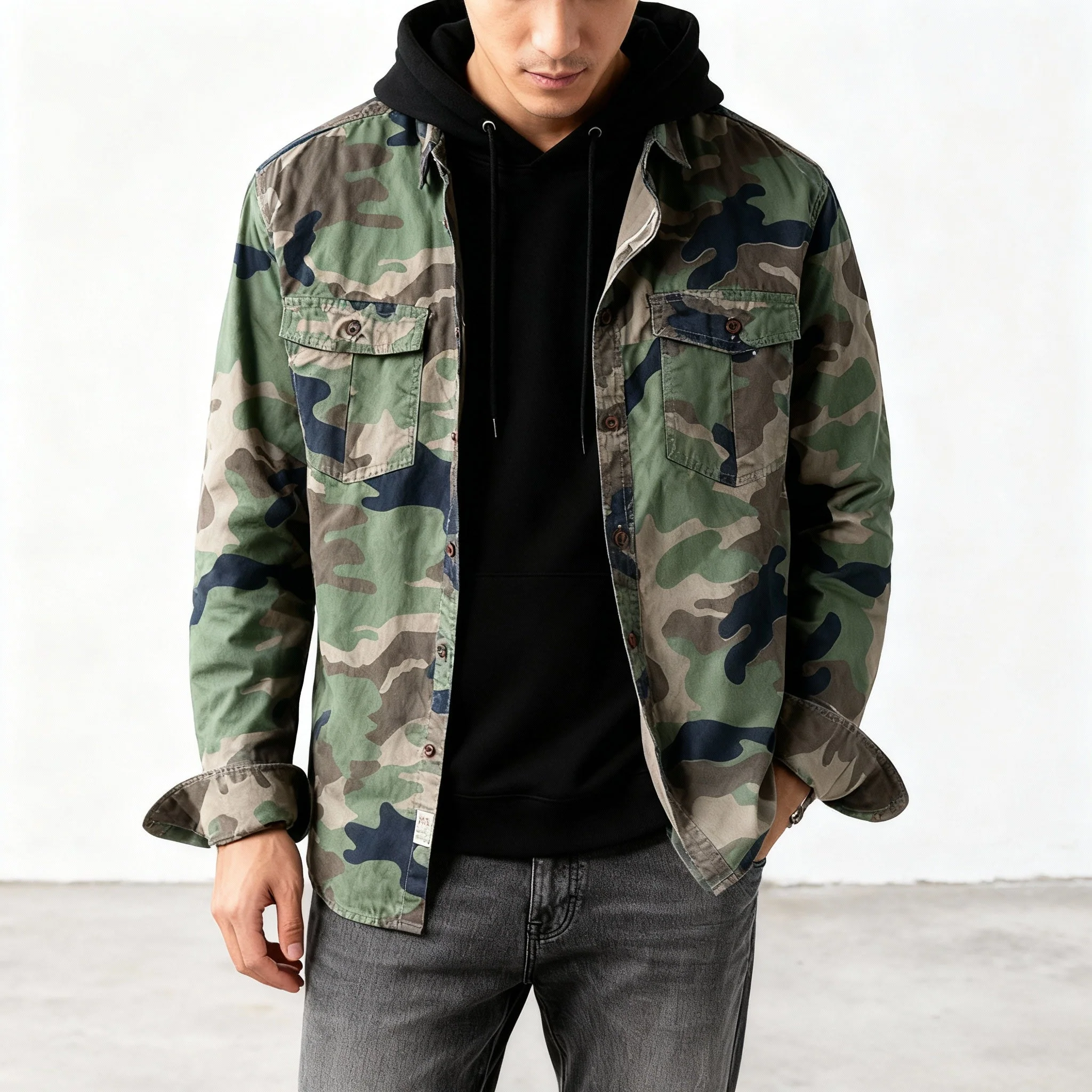 Woodland Camouflage Button-Front Jacket - Image 8
